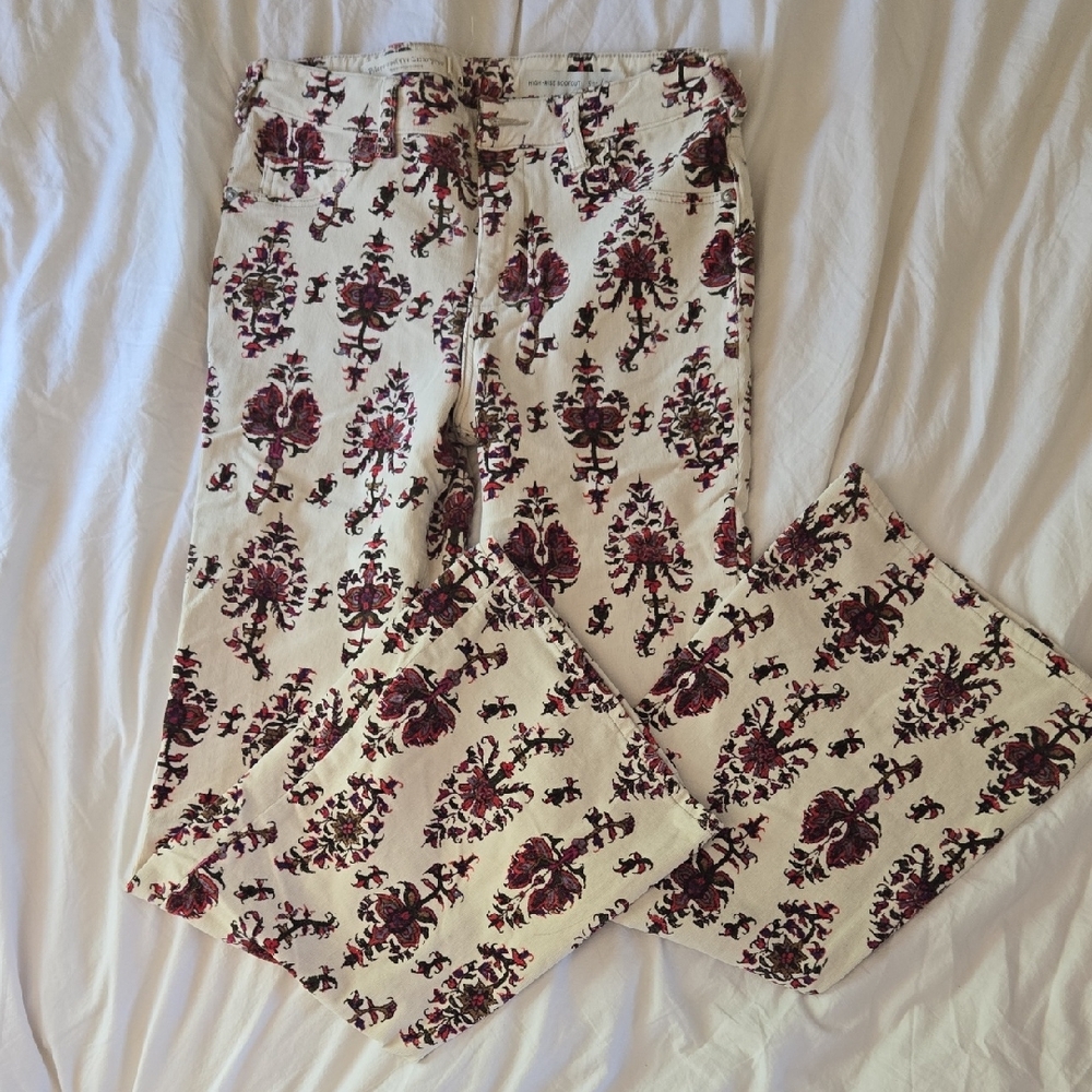 Anthropologie Cream and Red Cordouroy Bellbottoms